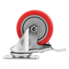 Rodízio Borracha Vermelha PVC PU Fixo 4 Polegadas 100mm Carga 50kg com Freio MTX
