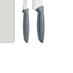 Kit Facas Tramontina Plenus 3 Peças Aço Inox Cinza Com Tábua Proteção Antimicrobiana Cozinha