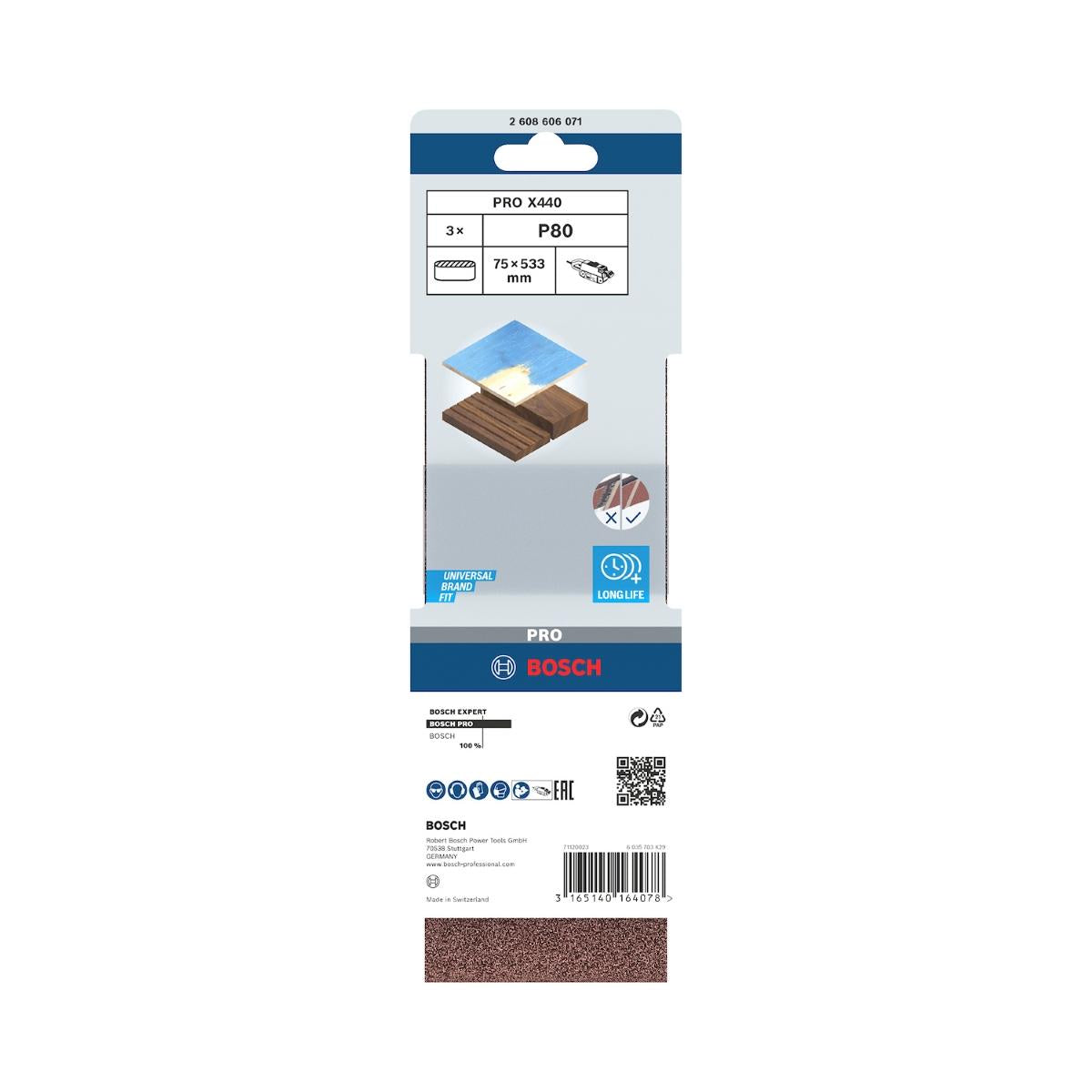 Cinta De Lixa Bosch Pro X440 75X533mm Grano 80 3Un