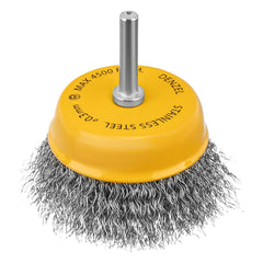 Escova Copo 65mm Haste 6mm Fios Inox Ondulados 0,3mm Para Desbaste E Limpeza Industrial