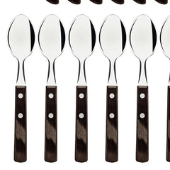 Faqueiro Tramontina Polywood 24 Peças Aço Inox Cabos Madeira Tratada Castanho Resistente Lavável