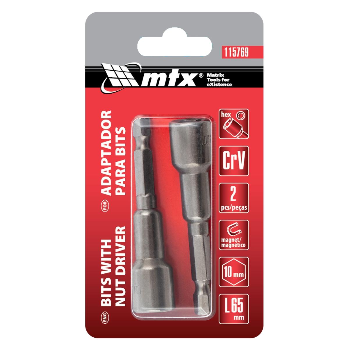 Soquete Magnético Para Parafusadeira 10 mm 65 mm 2 Peças Aço 40ACR Mtx