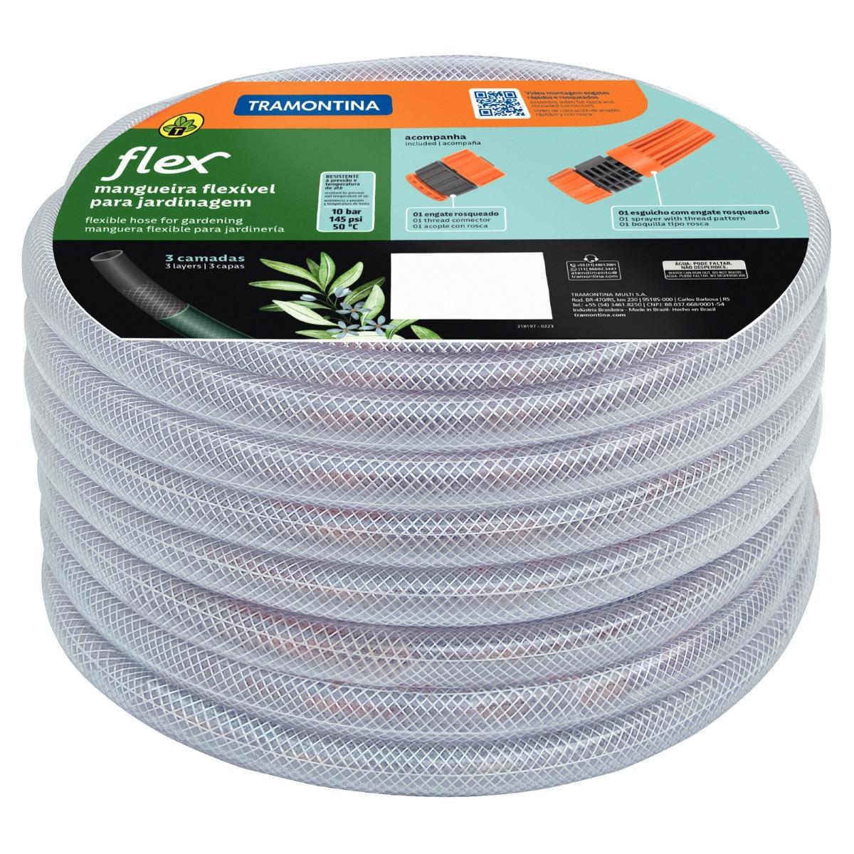 Mangueira Flex 20 m 3 Camadas PVC 10 Bar 50 °C Es­guicho Engate Rosqueado Tramontina