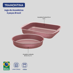 Jogo De Assadeiras Tramontina Brasil 02 Peças Alumínio Starflon Max Rosa