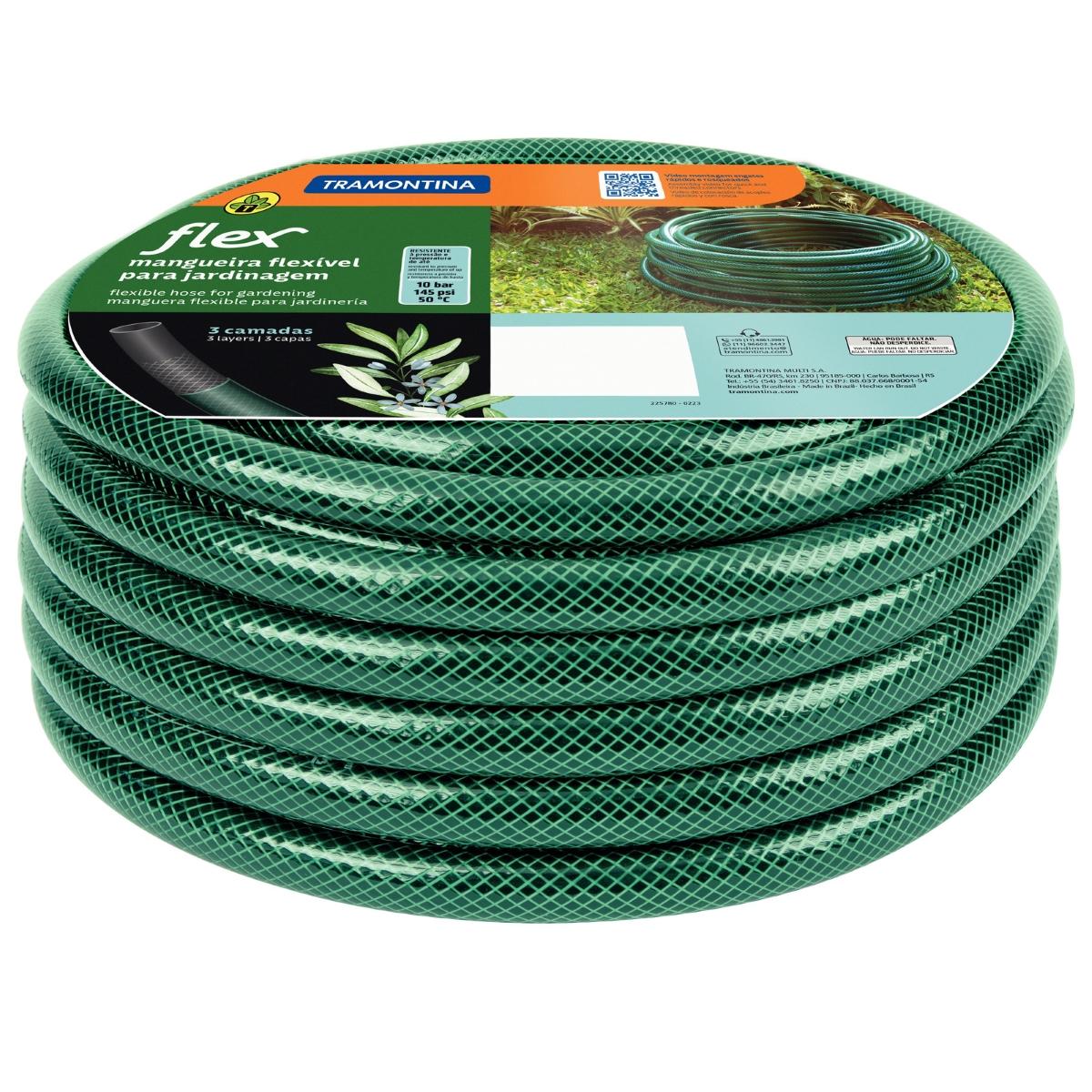 Mangueira Flex 25m PVC 3 Camadas 10 Bar 50°C Verde Irrigação Eficiente Tramontina