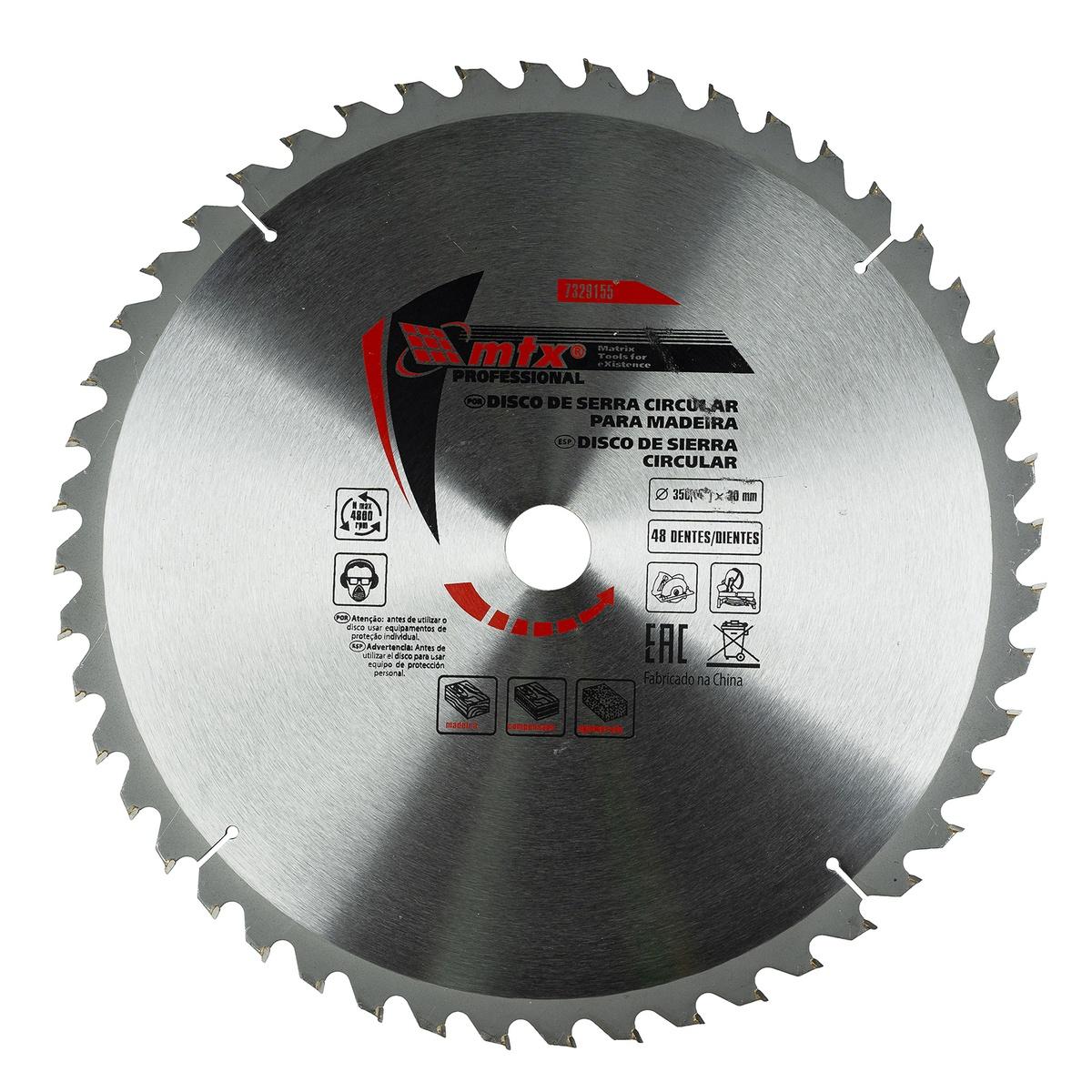 Disco Serra Circular Madeira 350mm 48 Dentes Aço 65Mn Liga YG8 MTX 7329155 – Cortes Precisos e Duráveis