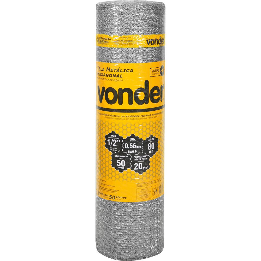 Tela Metálica Viveiro Hex Malha 1/2'' BWG24 0,8m 50m Vonder
