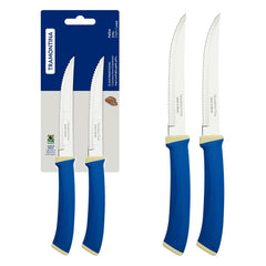 Conjunto 2 Facas Para Churrasco Tramontina Felice Aço Inox Cabo Polipropileno Azul Alta Resistência