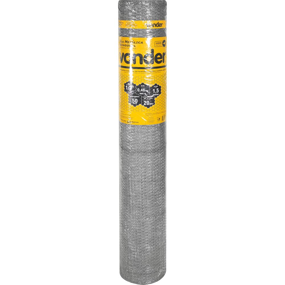Tela Metálica Viveiro Hex Malha 1/2'' BWG26 1,5m 50m Vonder