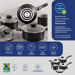 Jogo De Panelas 05 Peças Tramontina Linz Alumínio Antiaderente Starflon Max Preto