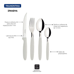 Faqueiro 24 Peças Aço Inox Cabo Polipropileno Branco Tramontina Ipanema