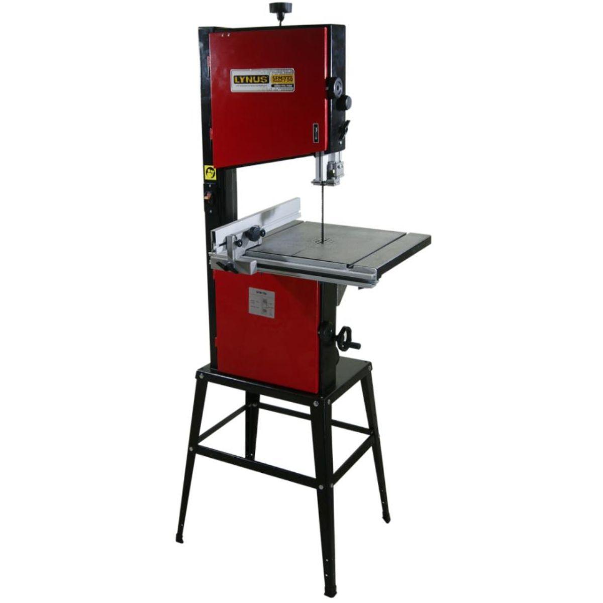 Serra Fita de Bancada Profissional com Cavalete Lynus SFM-750 220V 750W Mesa Inclinável 45º Lâmina 224cm