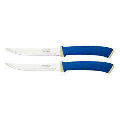 Conjunto 2 Facas Para Churrasco Tramontina Felice Aço Inox Cabo Polipropileno Azul Alta Resistência