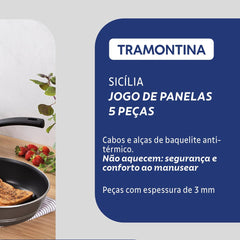 Jogo De Panelas Tramontina Sicília Alumínio 3 Mm 5 Peças Avelã Starflon Excellent