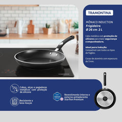 Frigideira Tramontina Mônaco Induction 26 Cm 2 L Alumínio Antiaderente Starflon Premium Preto 3 Mm