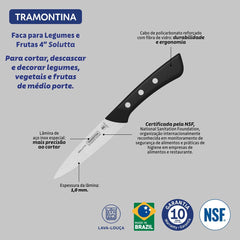Faca Para Legumes E Frutas Tramontina Solutta Lâmina Aço Inox 4 Polegadas Cabo Policarbonato