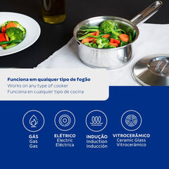 Panela Tramontina Solar Fundo Triplo Aço Inox 20 cm 2,9 L Compatível Indução Forno 260°C