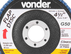 Flap disc 4.1/2" g50 costado fibra cônico inox Vonder