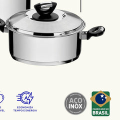 Jogo De Panelas 3 Peças Tramontina Solar Baquelite Aço Inox Fundo Triplo Indução