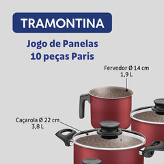 Jogo De Panelas Tramontina Paris 10 Peças Alumínio Antiaderente Starflon Max Vermelho