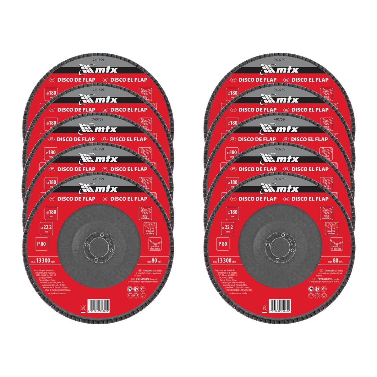 Disco de Desbaste Tipo Flap Óxido de Alumínio P80 180 X 22,2mm Durável MTX 740759