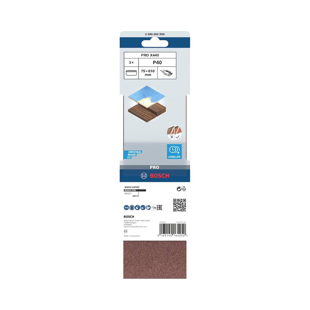 Cinta De Lixa Bosch Pro X440 75X610mm Grano 40 3Un