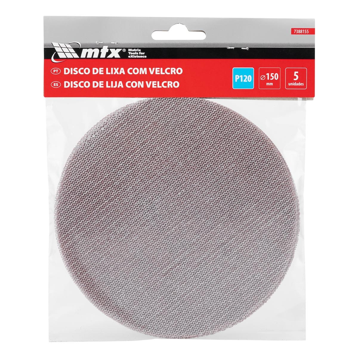 Disco de Lixa Telado com Velcro 150mm Grão 120 5 Unidades MTX para Parede e Teto