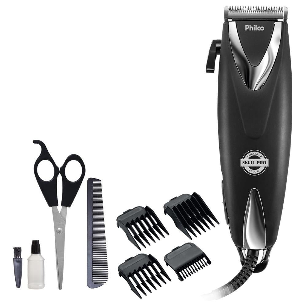 Máquina de Cortar Cabelo SKULL PRO CHROME Philco Com 9 Acessórios 127V