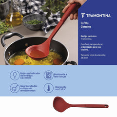 Concha De Silicone Tramontina Softta Vermelha 210 Graus Celsius Antiaderente Para Panelas Cozinha