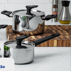 Jogo De Panelas Tramontina Grano Baquelite Aço Inox Corpo Triplo 4 Peças Indução