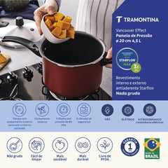 Panela De Pressão Tramontina Vancouver Effect 4.5 L Alumínio Antiaderente Starflon Max Vermelha