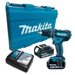 Parafusadeira Furadeira à Bateria 18V com Bateria Carregador Ponta Phillips Maleta DHP482RFE Makita