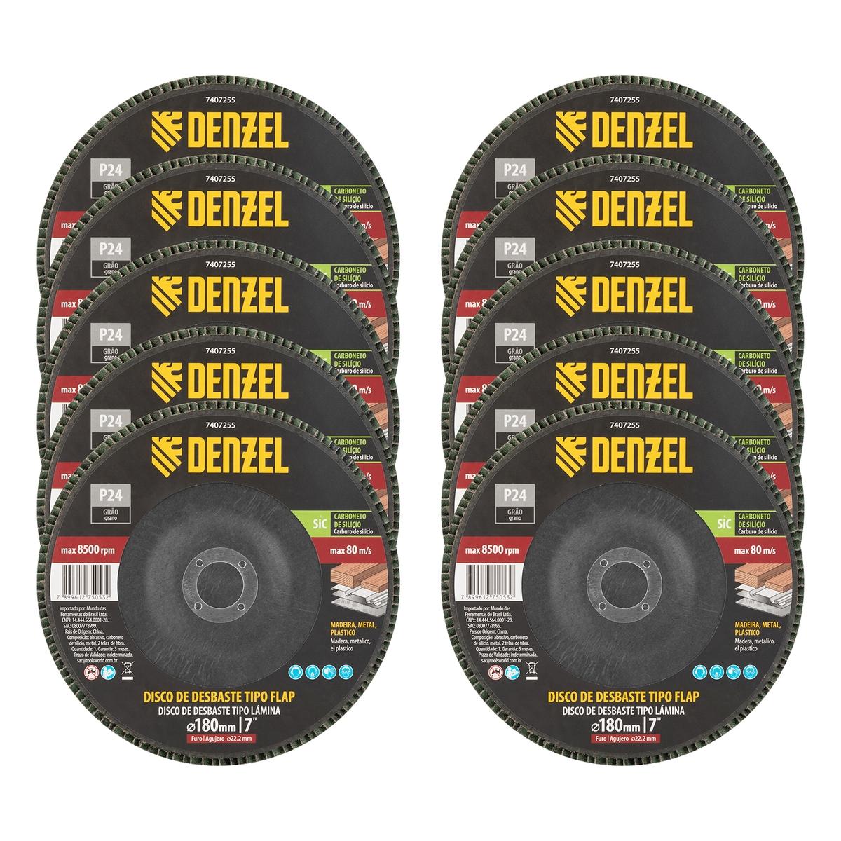 Disco de Desbaste Tipo Flap Carboneto de Silício Grão 24 180 x 22,2 mm Denzel 7407255 Alta Performance