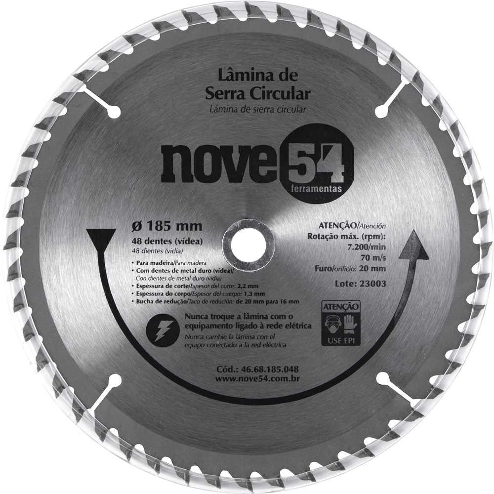 Lâmina de serra circular vídea 185mm 48 dentes Nove54