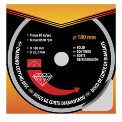 Disco de Corte Diamantado Contínuo 180 x 22,2mm Refrigerado Sparta 7314755 Para Porcelanato Mármore
