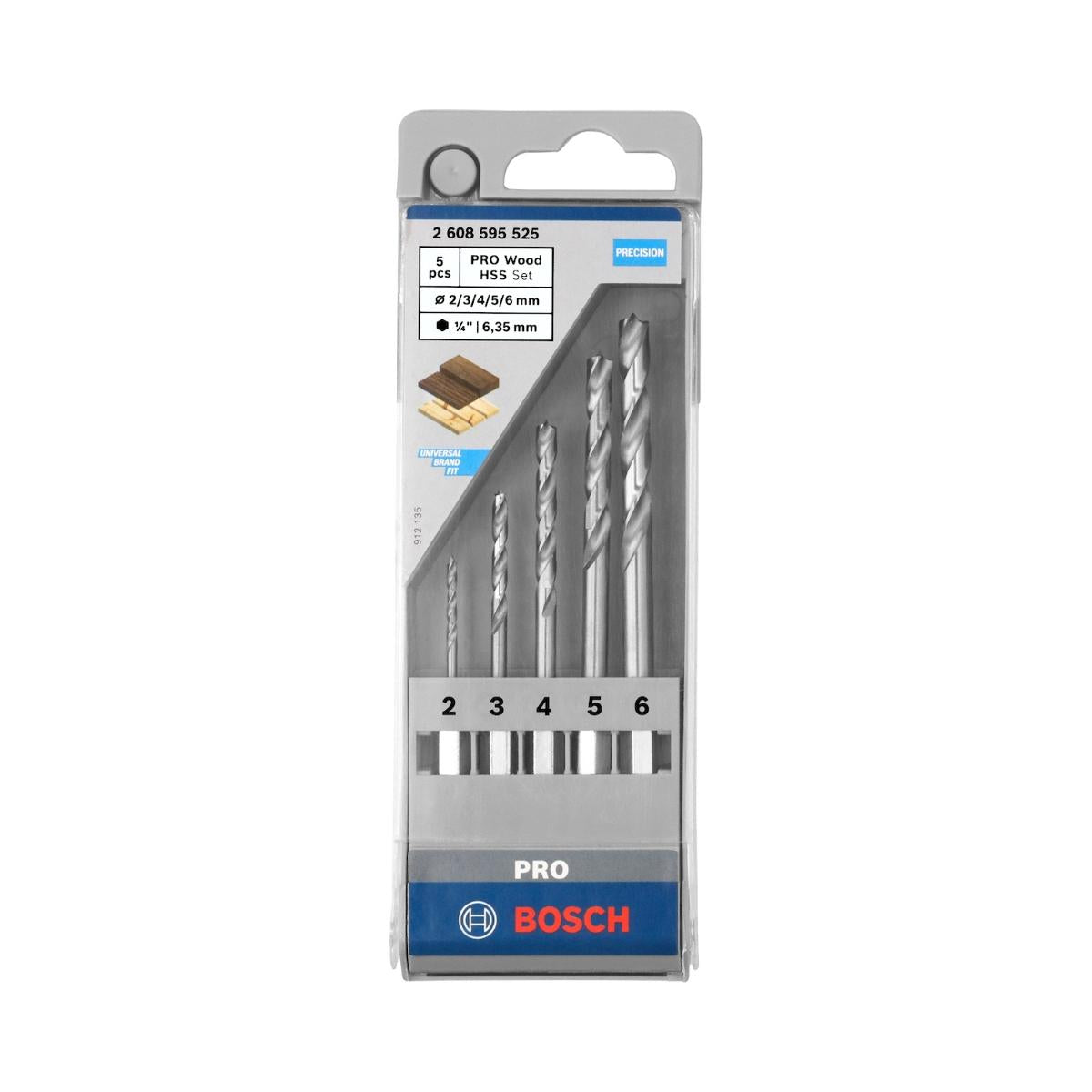 Jogo 5 Brocas Para Madeira Bosch Pro Wood Hss Hex 2,0-6,0mm