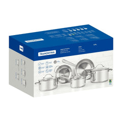 Jogo De Panelas Tramontina Una 5 Peças Aço Inox Com Fundo Triplo Indução E Tampas De Vidro