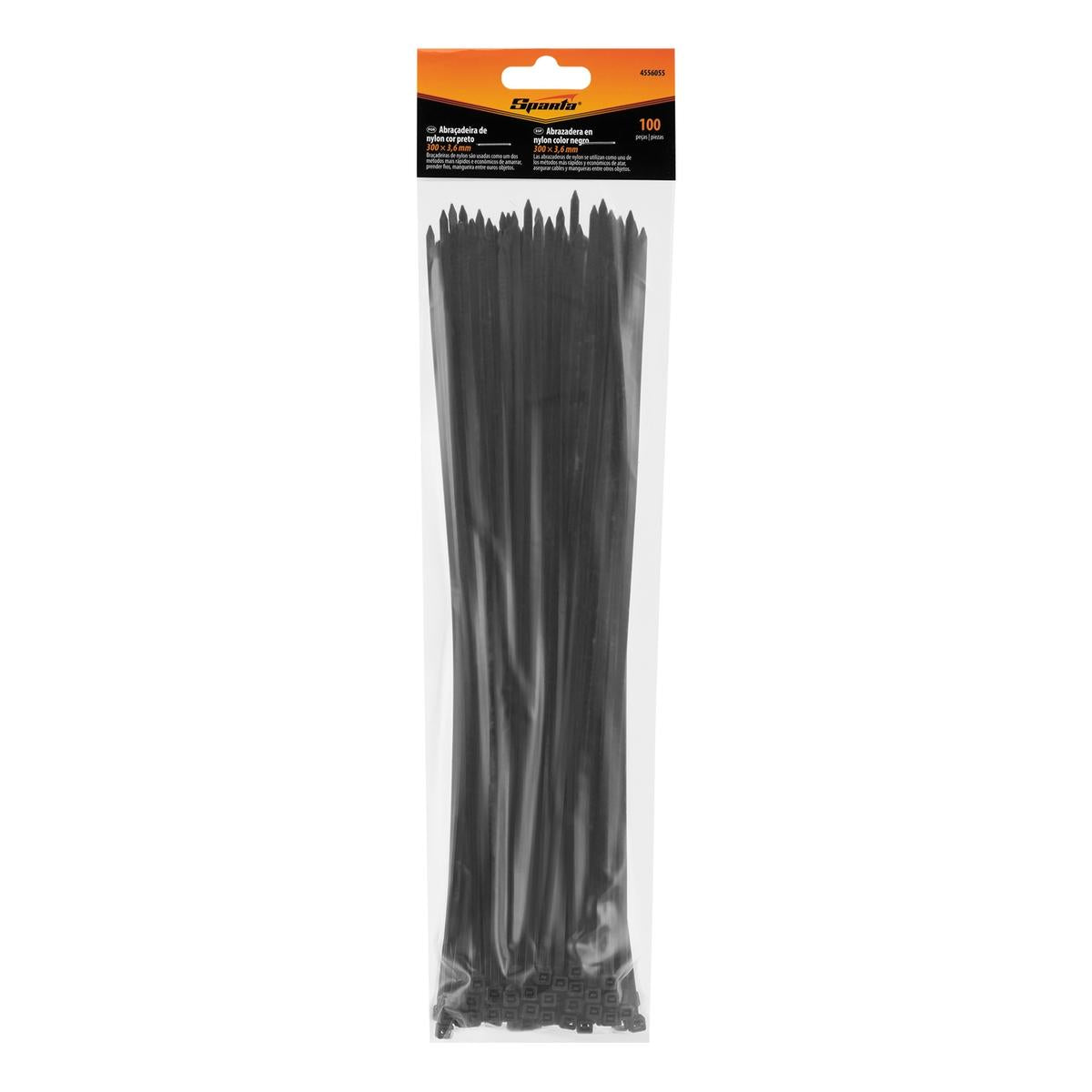 Abraçadeira De Plástico 300X3,6Mm Preta 100 Peças Resistente Uv Sparta