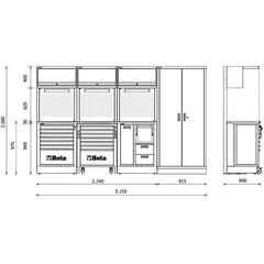 Conjunto de Móveis Oficina com Bancada Armário Parede Carrinho Painel Ferramenta RSC50 F Beta