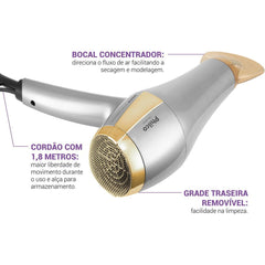 Secador de Cabelos Philco PSC2600 Íons Tourmaline 2100 Watts 220V