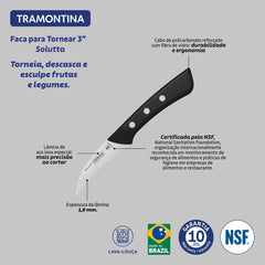 Faca Para Tornear Tramontina Solutta 3 Polegadas Lâmina Aço Inox Cabo Policarbonato Fibra Vidro