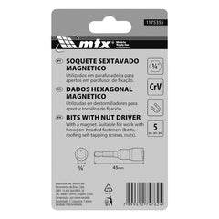 Soquete Magnético Para Parafusadeira 3/8 Pol 45mm 5 Peças Aço Cromo Vanádio MTX