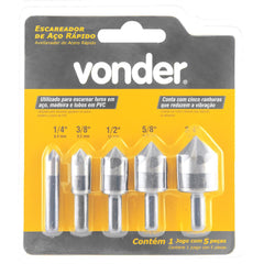 Jogo Escariadores Aço Rápido 1/4'' à 3/4'' c/ 5 peças Vonder