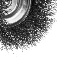 Escova Copo 65mm Haste 6mm Fios Inox Ondulados 0,3mm Para Desbaste E Limpeza Industrial
