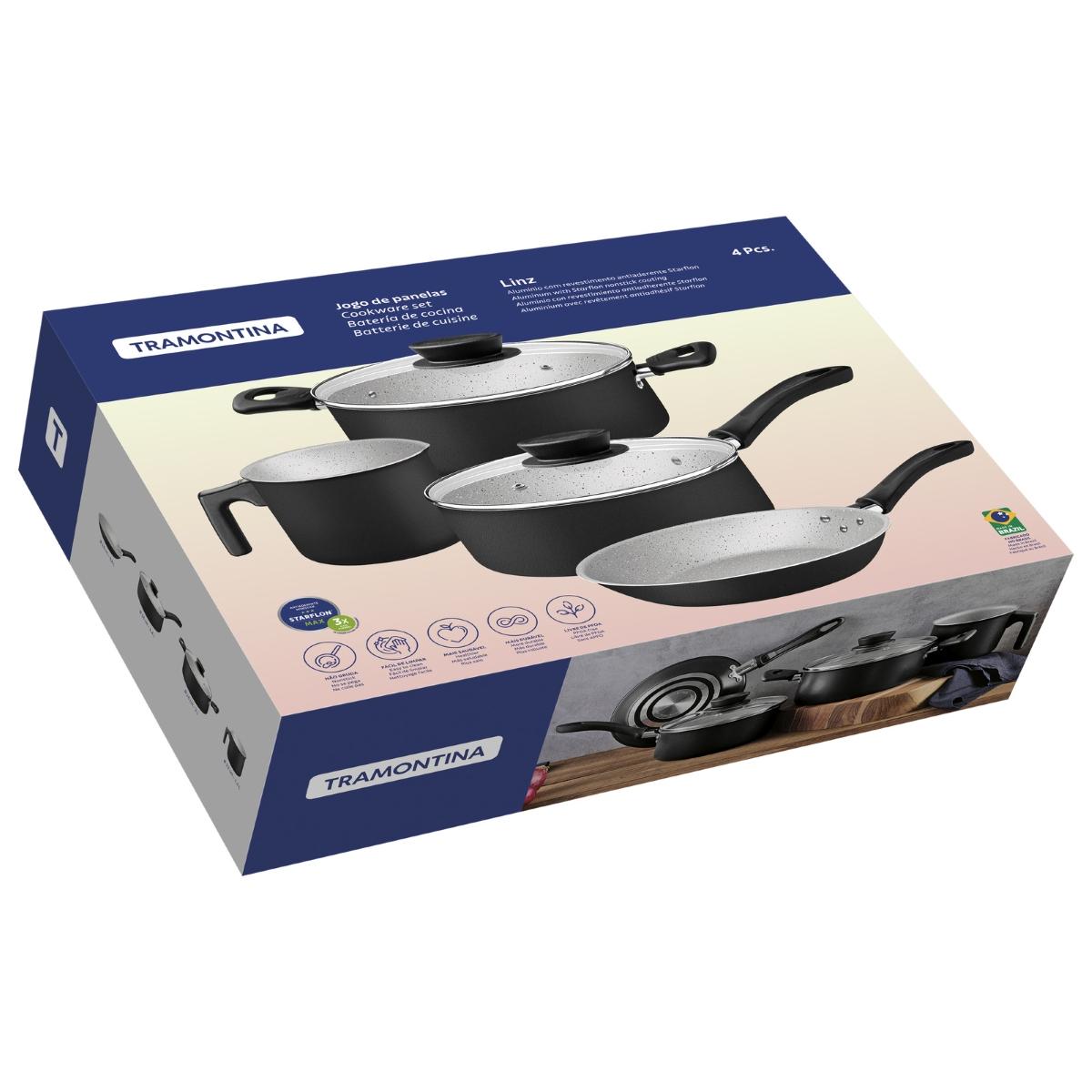 Jogo De Panelas Tramontina Linz Antiaderente Starflon Max 4 Peças Alumínio Espessura 1.2mm e 1.4mm