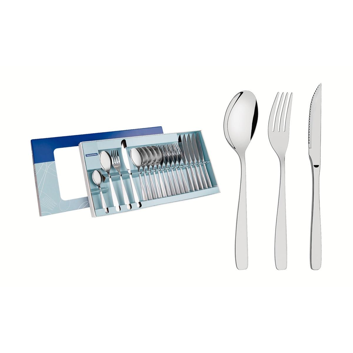 Faqueiro Tramontina Cosmos 24 Peças Aço Inox Facas Churrasco Acabamento Brilho E Fosco Resistente