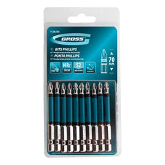 Bits Phillips PH2 70mm 1/4'' 10PCS Aço S2 Magnetizado Gross 1126256