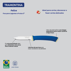 Faca Para Legumes E Frutas Tramontina Felice 3 Polegadas Aço Inox Fio Microsserrilhado Azul