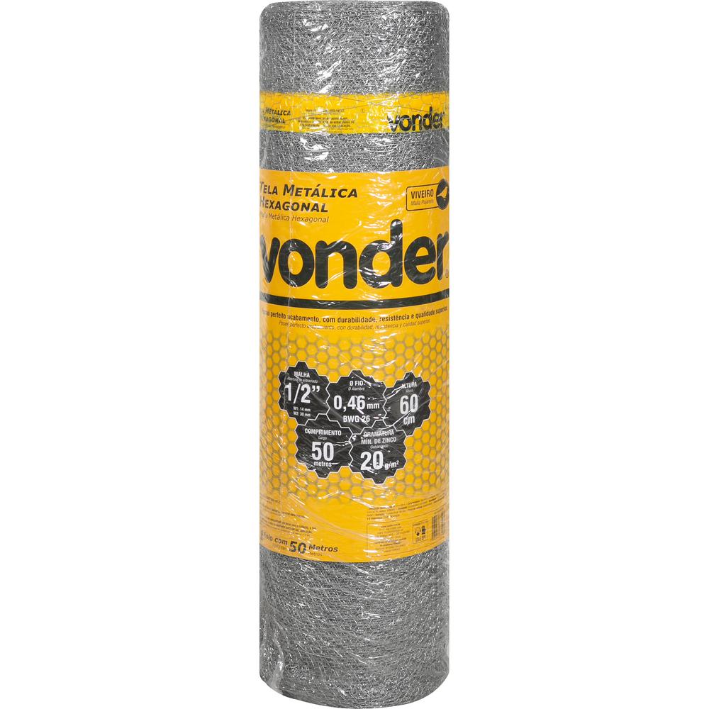 Tela Metálica Viveiro Hex Malha 1/2'' BWG26 0,6m 50m Vonder