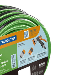 Mangueira Flex 10m PVC 4 Camadas 10 Bar 50°C Engate Rápido Rosqueado Hidropistola Suporte Tramontina
